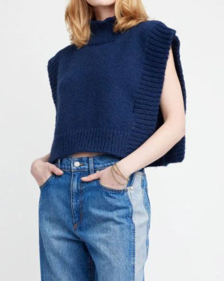 Self Contrast Rooney Open Side Sweater Vest | Navy