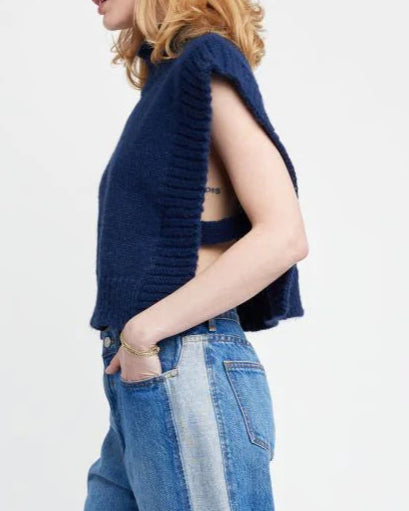 Self Contrast Rooney Open Side Sweater Vest | Navy