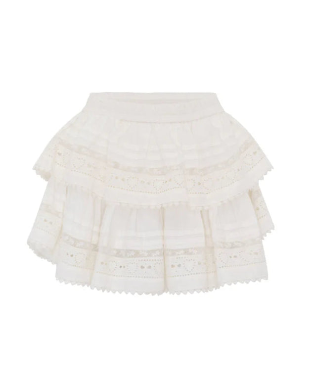 Love Shack Fancy Ruffle Mini Heart Eyelet Lace Skirt