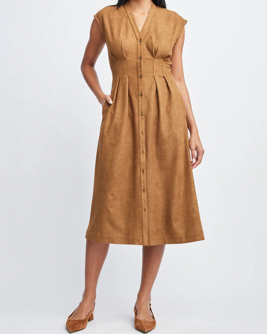 Self Contrast Jamila Pleated Dress | Tan