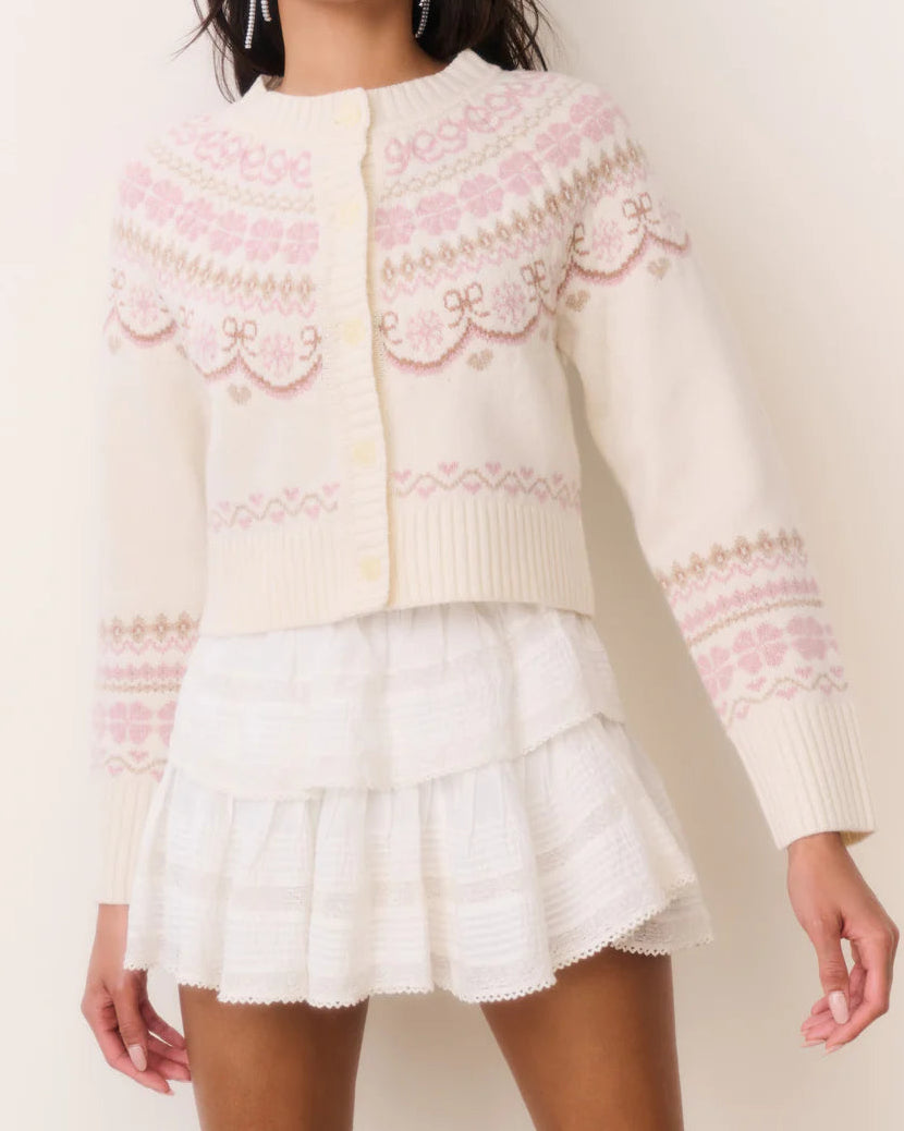 Love Shack Fancy Shantae Wool Fair Isle Cardigan | Pink Champagne