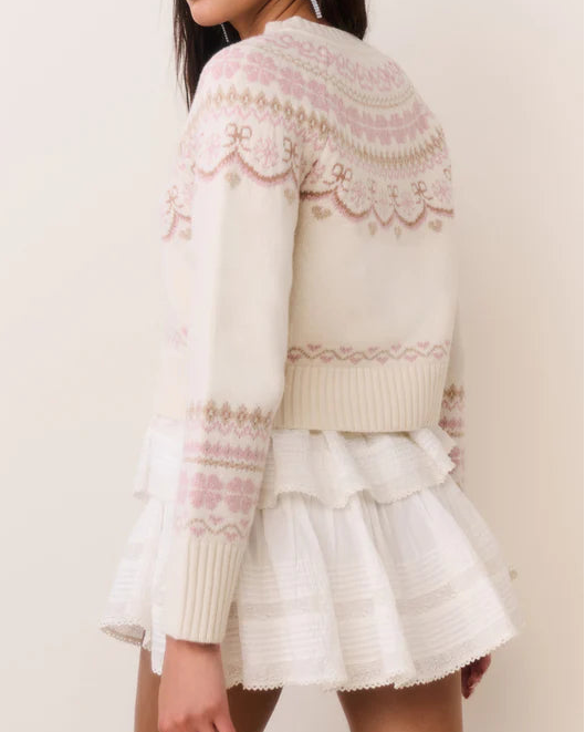 Love Shack Fancy Shantae Wool Fair Isle Cardigan | Pink Champagne