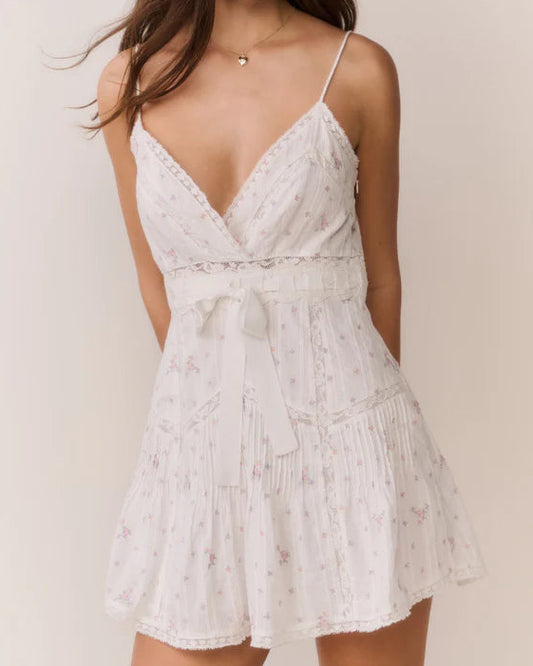 Love Shack Fancy Sibelle Floral Embroidered Cotton Mini Dress | Sunbleached Meadow