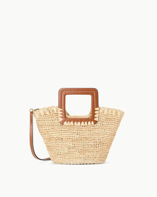 Staud Shirley Raffia Mini Bucket Bag | Natural Tan