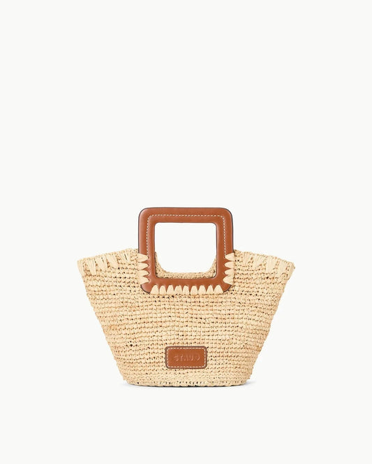 Staud Shirley Raffia Mini Bucket Bag | Natural Tan