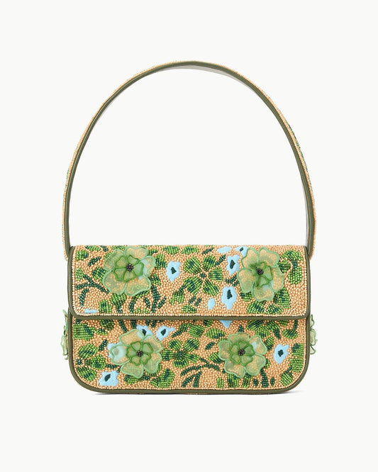 Staud Tommy Beaded Bag Moss Floral Tapestry