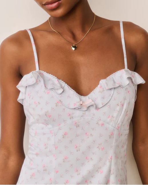 Love Shack Fancy Stephania Floral Cotton Mini Dress | Chapparal Blue