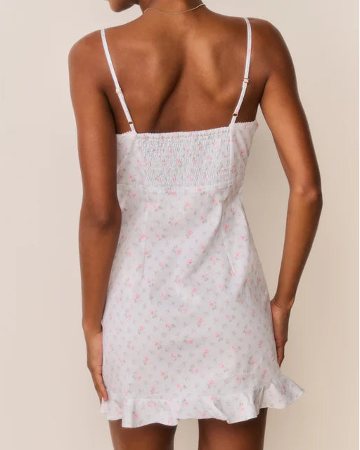 Love Shack Fancy Stephania Floral Cotton Mini Dress | Chapparal Blue