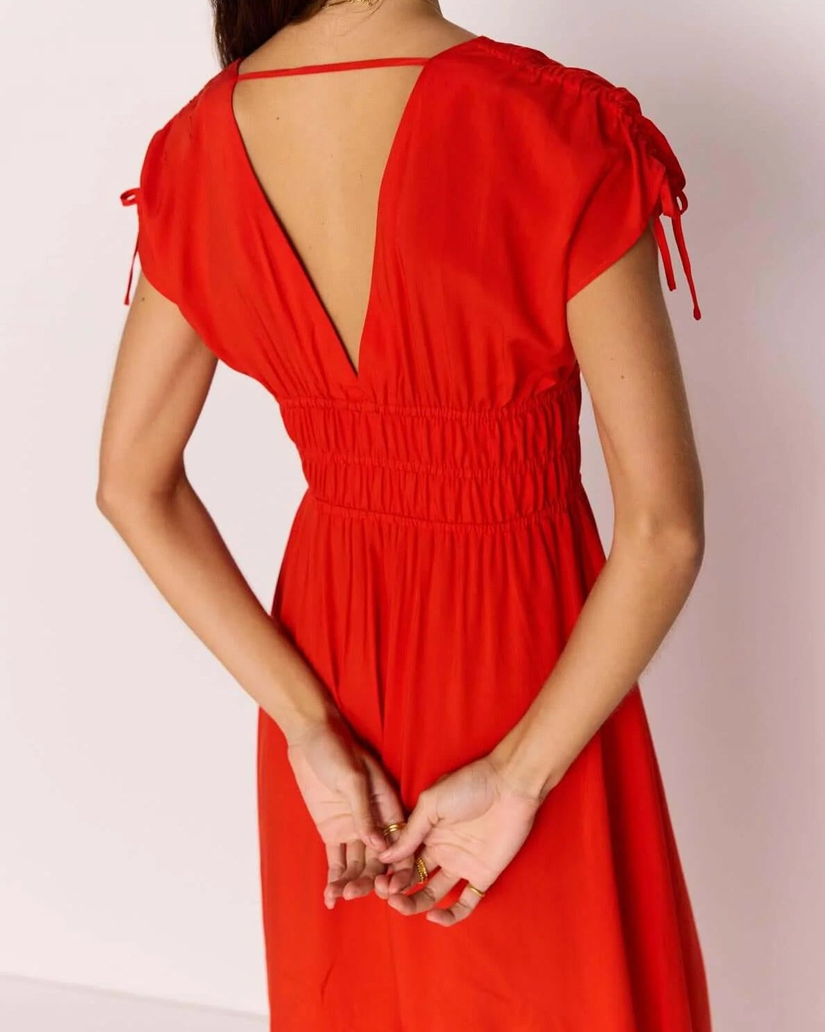 Mink Pink Scarlett V-Neck Midi Dress Bead Detail