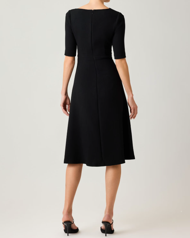 Teri Jon Crepe Asymmetrical Draped A Line Dress | Black