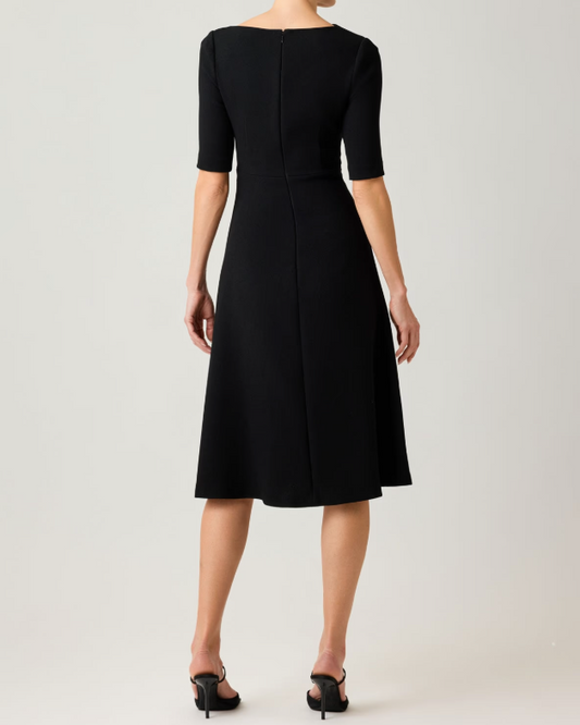 Teri Jon Crepe Asymmetrical Draped A Line Dress | Black