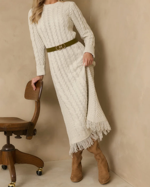 Prosperina Dakota Cableknit Sweater Dress | Ivory