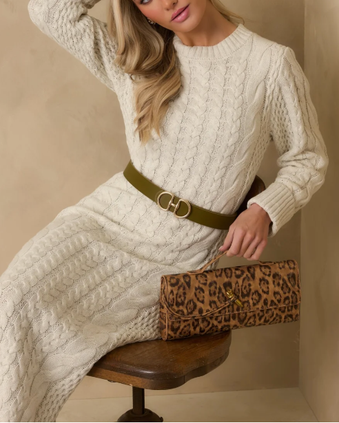 Prosperina Dakota Cableknit Sweater Dress | Ivory