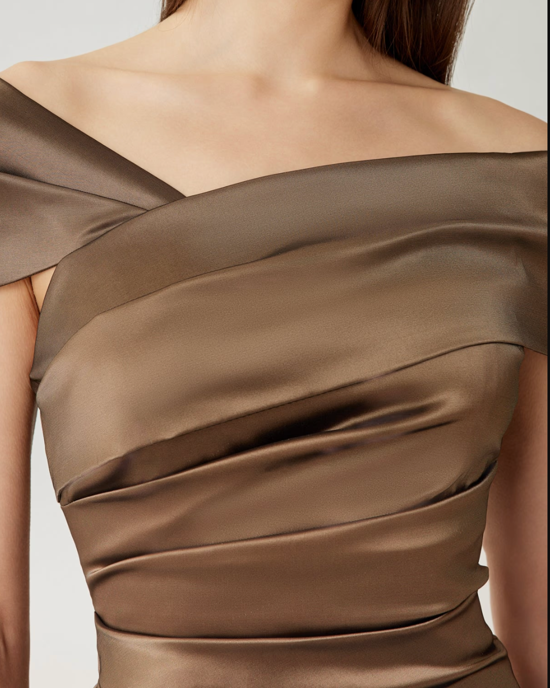 Teri Jon Taffeta Asymmetrical Side Ruffle Gown | Bronze