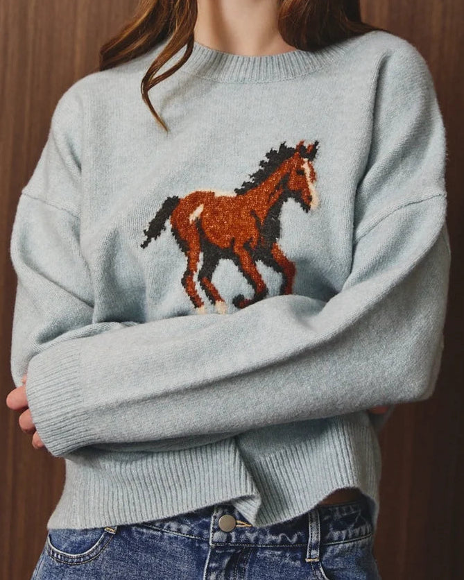 Le Lis Horse Long Sleeve Crew Neck Sweater