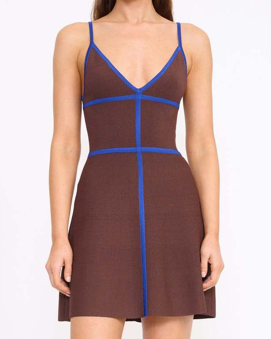 Staud Jaquelin Mini Dress | Espresso/Cobalt