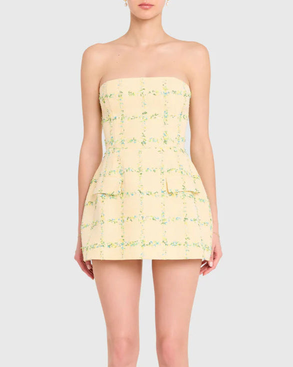 Amanda Uprichard Strapless Bethany Skort Romper | Yellow