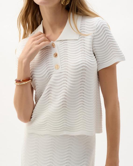 Joseph Ribkoff Textured Viscose Sweater Knit Top | Vanilla