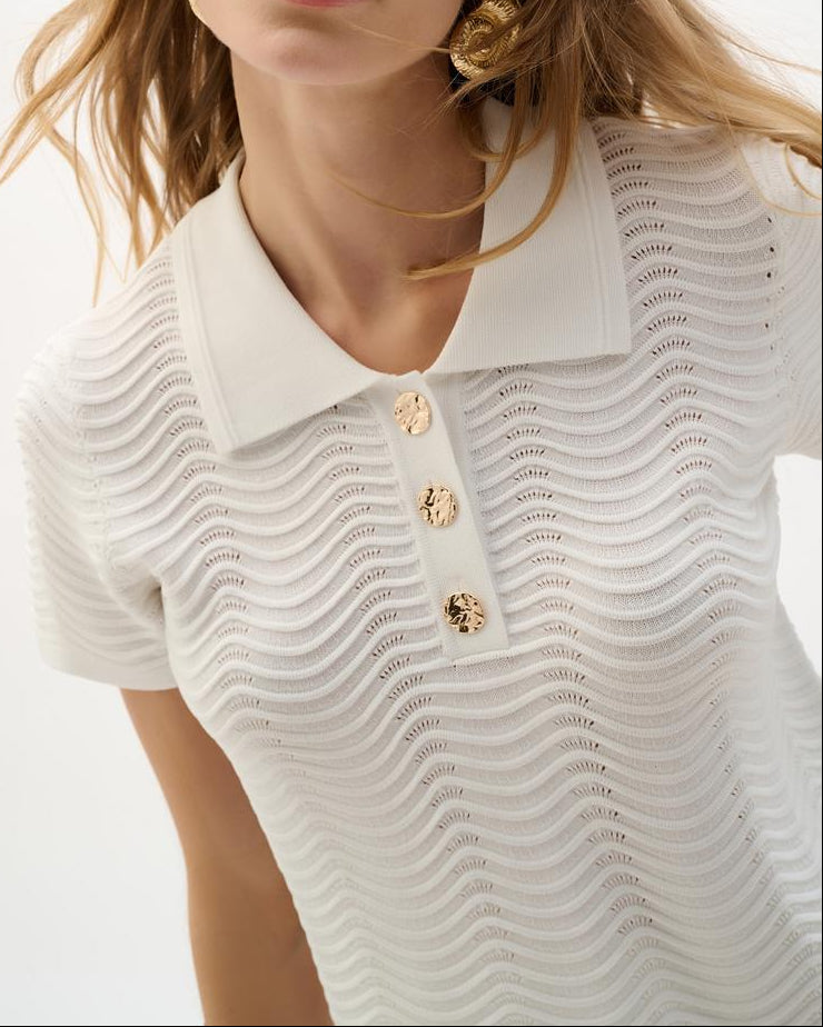 Joseph Ribkoff Textured Viscose Sweater Knit Top | Vanilla