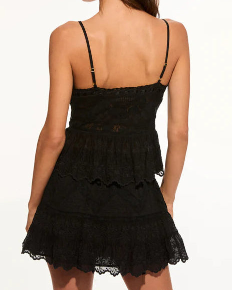 Love Shack Fancy Rowina Cotton Lace Sleeveless Top | Black