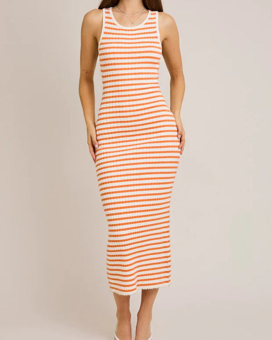 Le Lis Chloe Striped Sweater Midi Dress | White + Orange