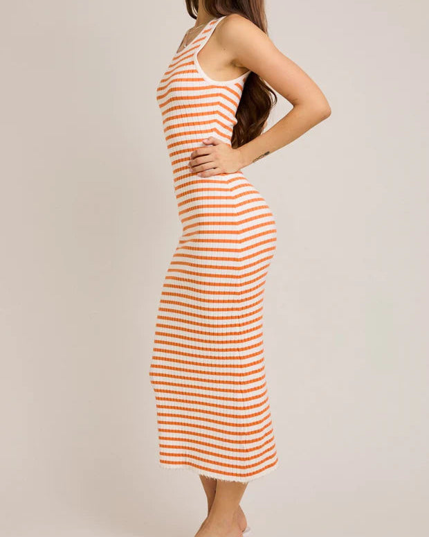 Le Lis Chloe Striped Sweater Midi Dress | White + Orange