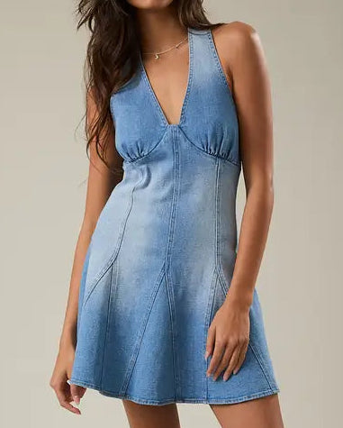 Le Lis Halter Neck Denim Mini Dress
