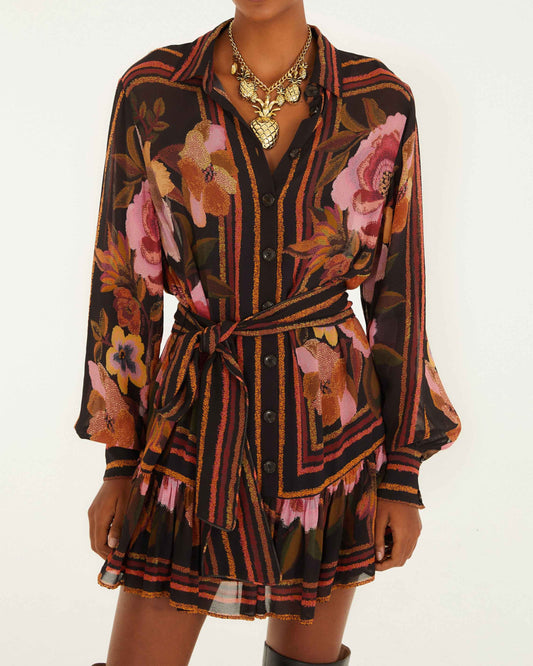 Farm Rio Chenille Flowers Mini Dress
