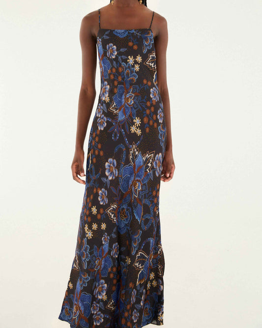 Farm Rio Black Snakes Bouquet Slip Maxi Dress