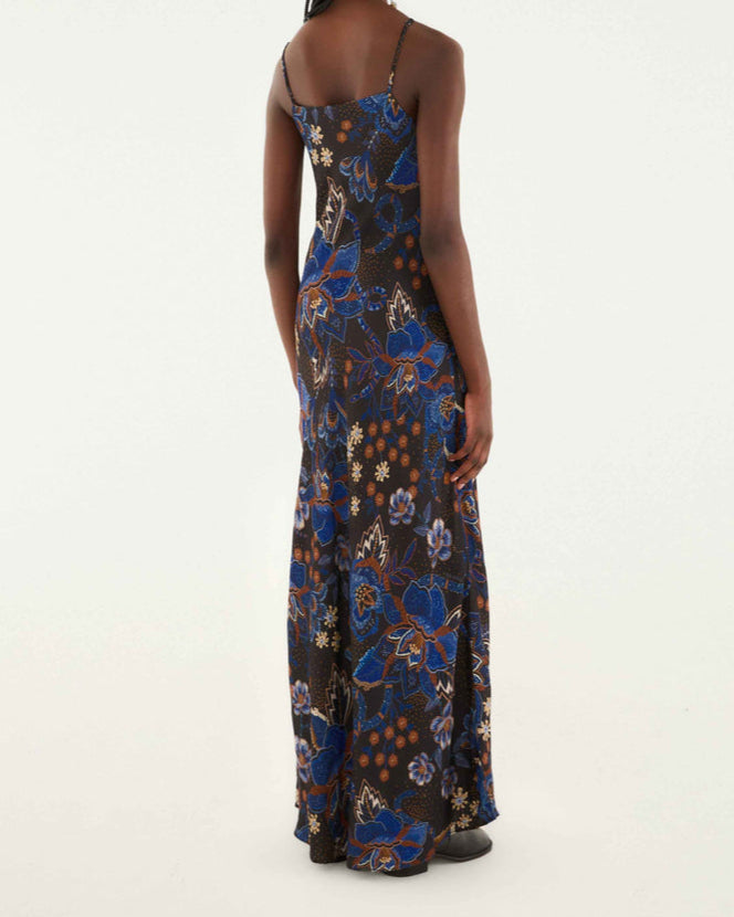 Farm Rio Black Snakes Bouquet Slip Maxi Dress