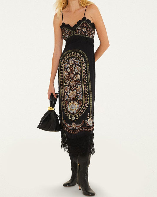 Farm Rio Daniela Lace Sleeveless Midi Dress