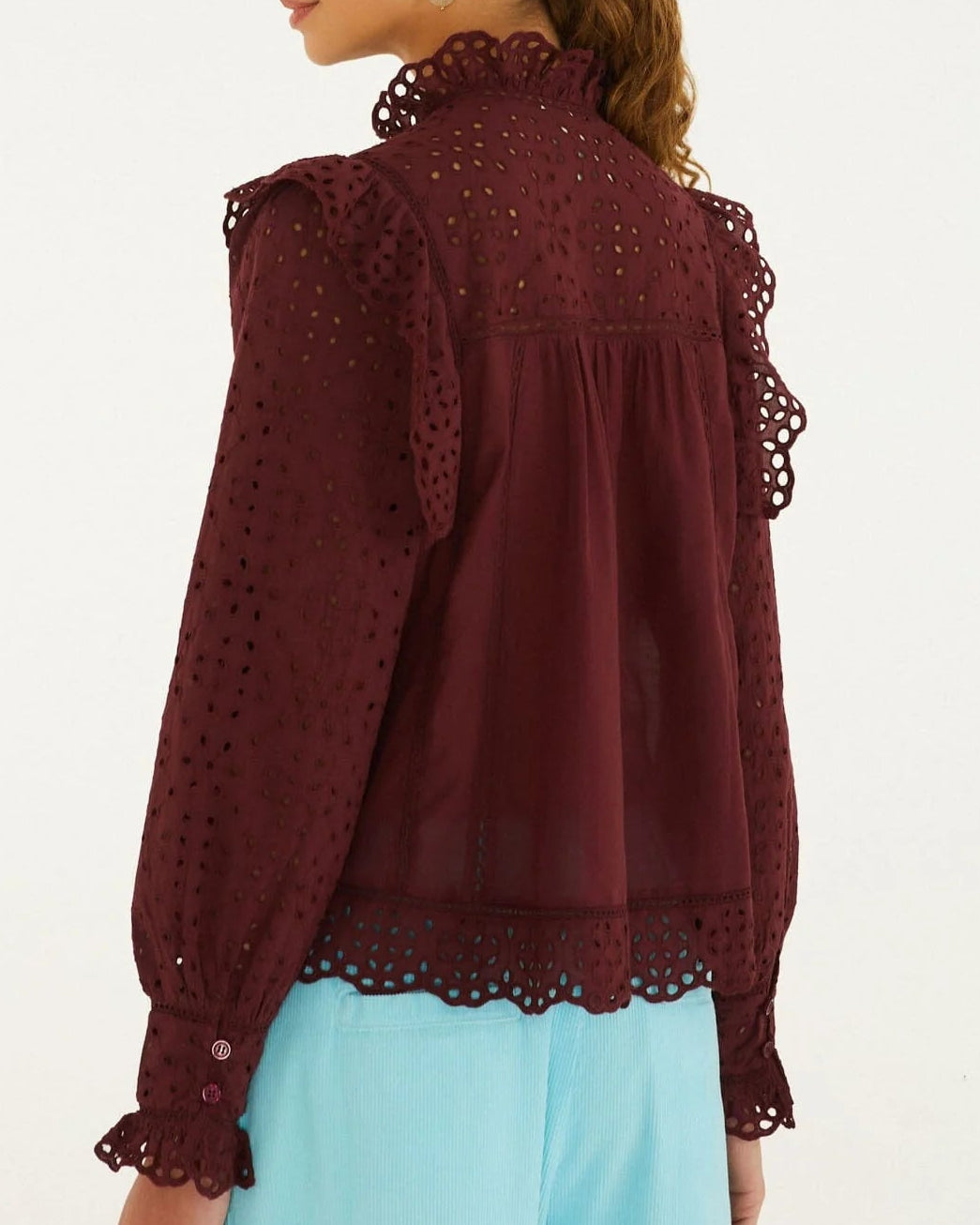 Farm Rio Eyelet Long Sleeve Ruffled Blouse