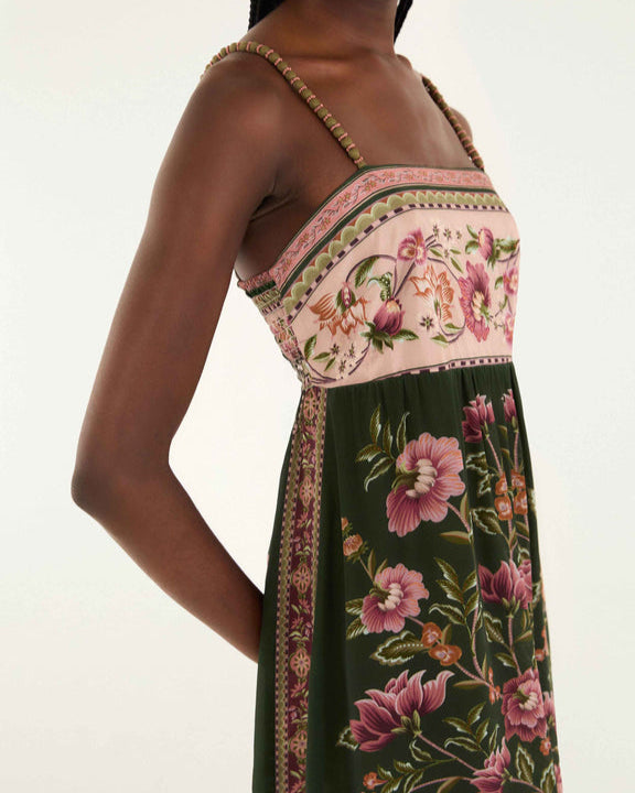 Farm Rio Green Flowering Garden Tree Sleeveless Midi Dress