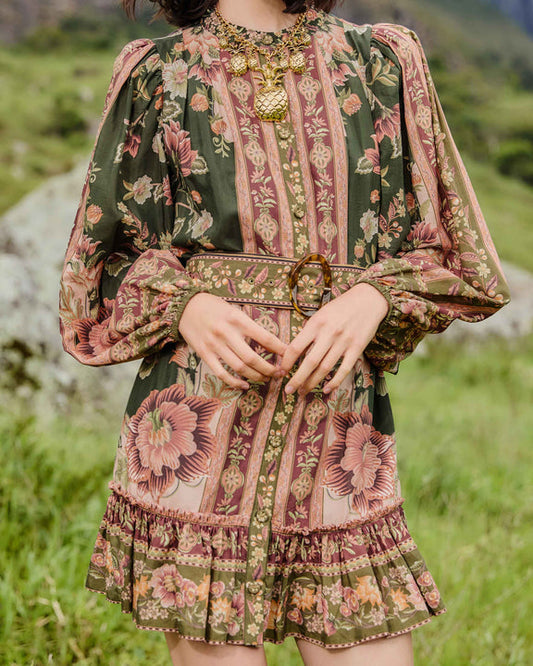 Farm Rio Green Flowering Garden Tree Mini Dress