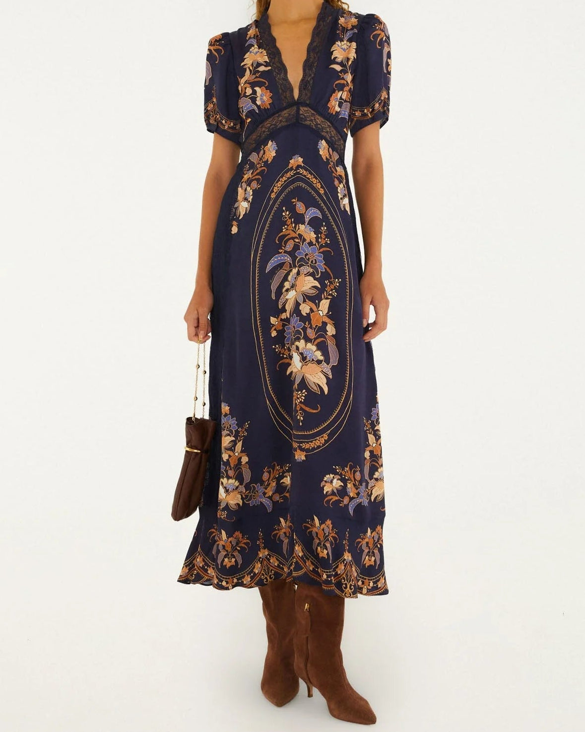 Farm Rio Lara Lace Puff Sleeve Maxi Dress