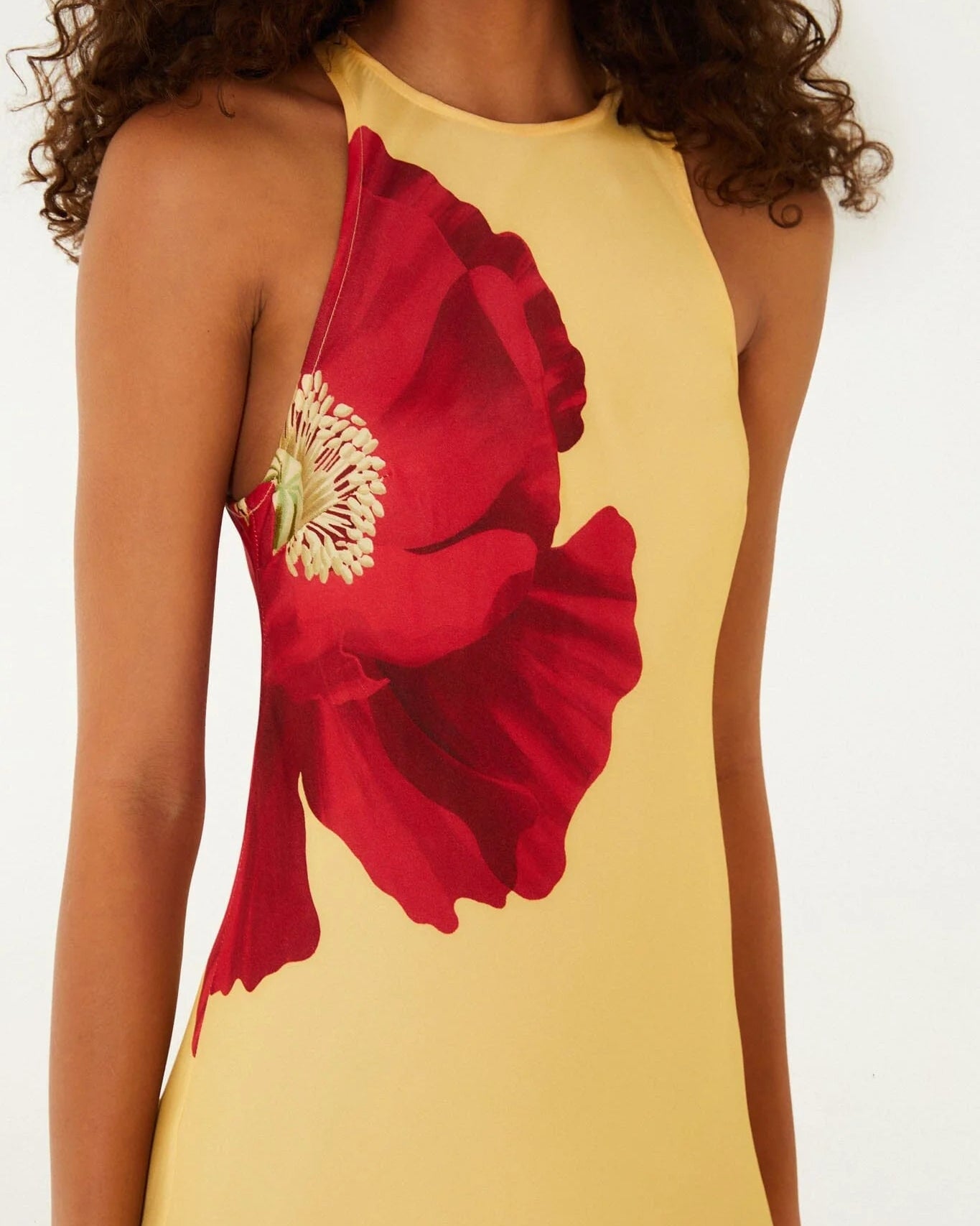 Farm Rio Light Yellow Poppy Flowers Sleeveless Maxi Dress