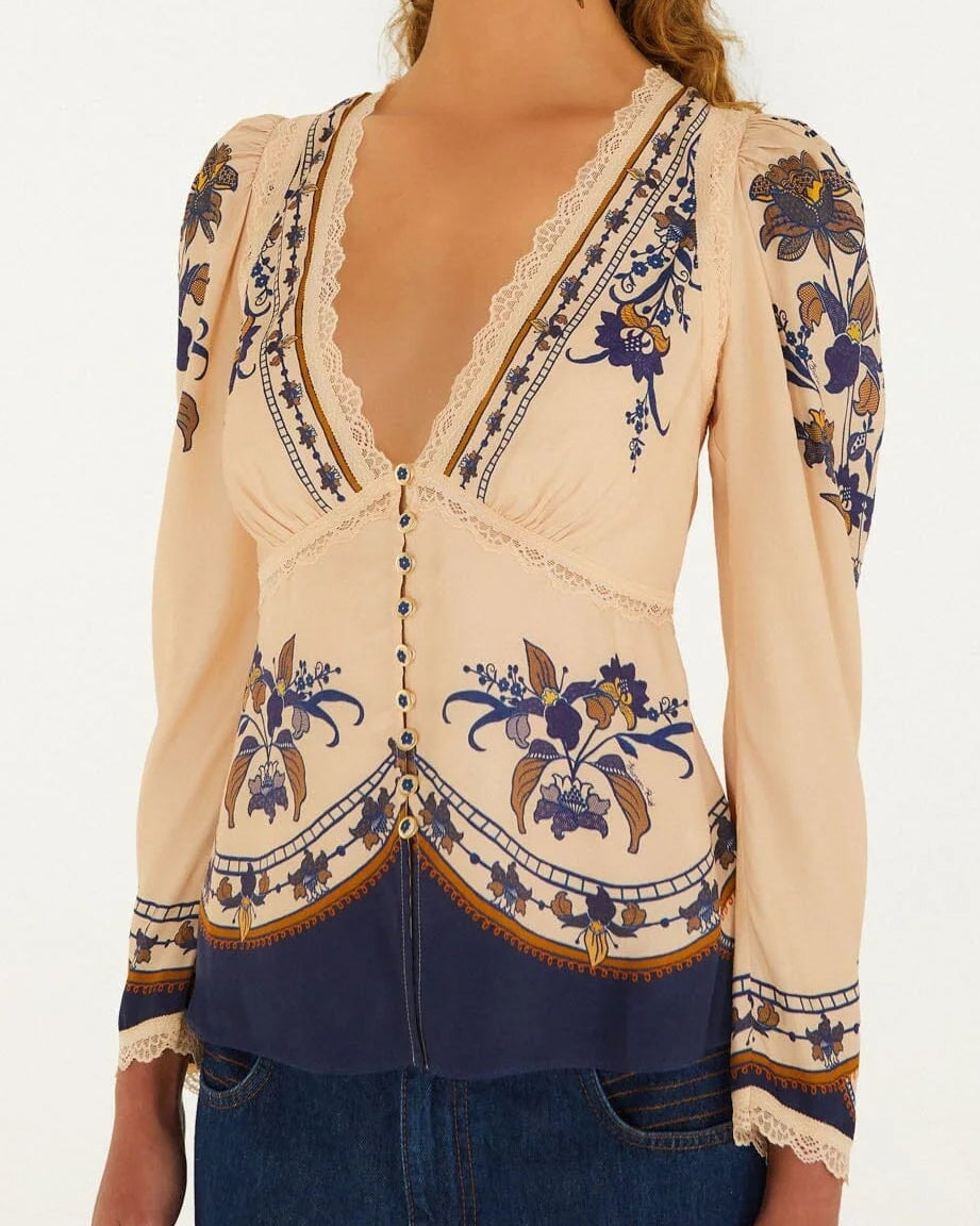 Farm Rio Liz Lace Buttoned Blouse