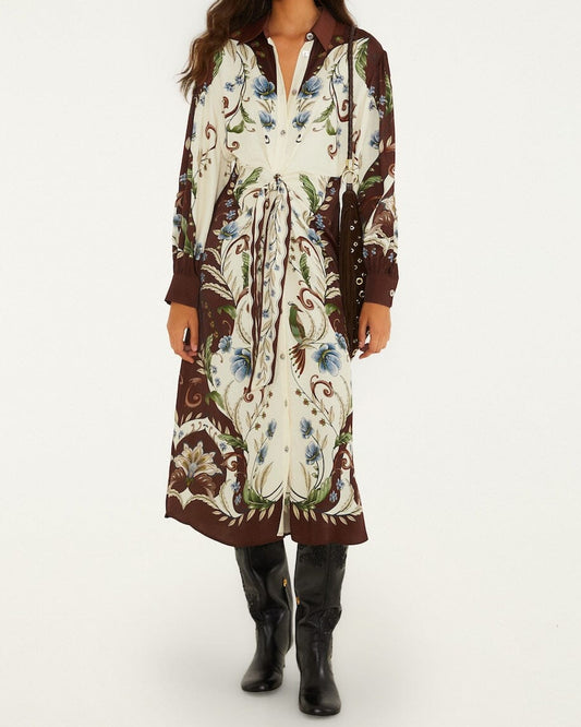 Farm Rio Millena Collared Buttoned Midi Dress
