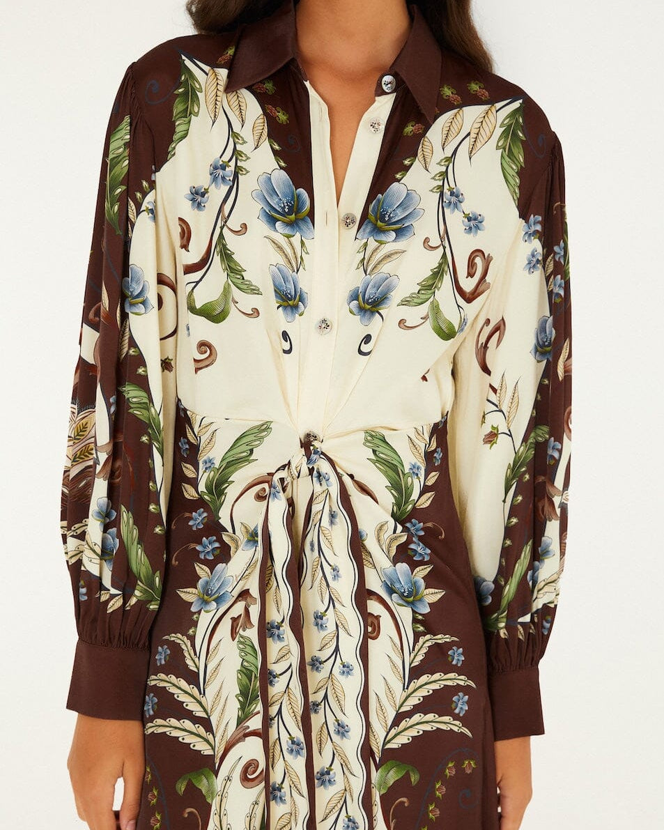 Farm Rio Millena Collared Buttoned Midi Dress