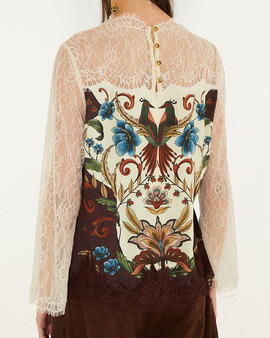 Farm Rio Millena Lace Long Sleeve Blouse
