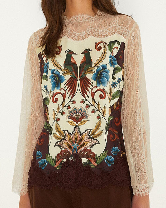 Farm Rio Millena Lace Long Sleeve Blouse
