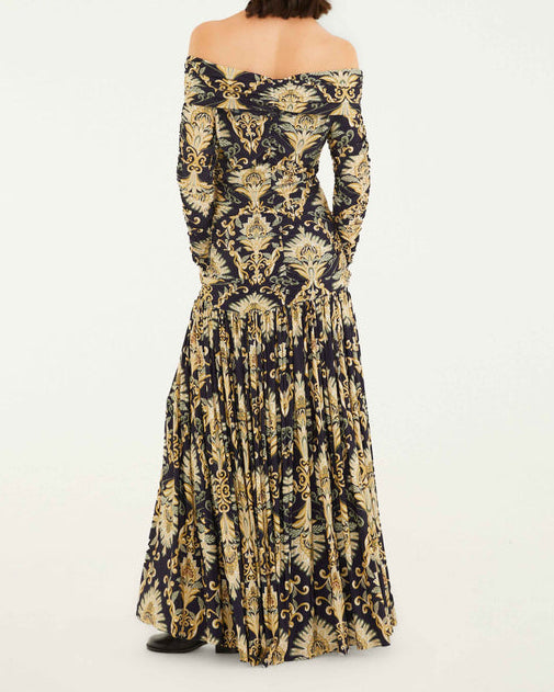 Farm Rio Navy Blue Wonderful Arabesque Off-Shoulder Maxi Dress
