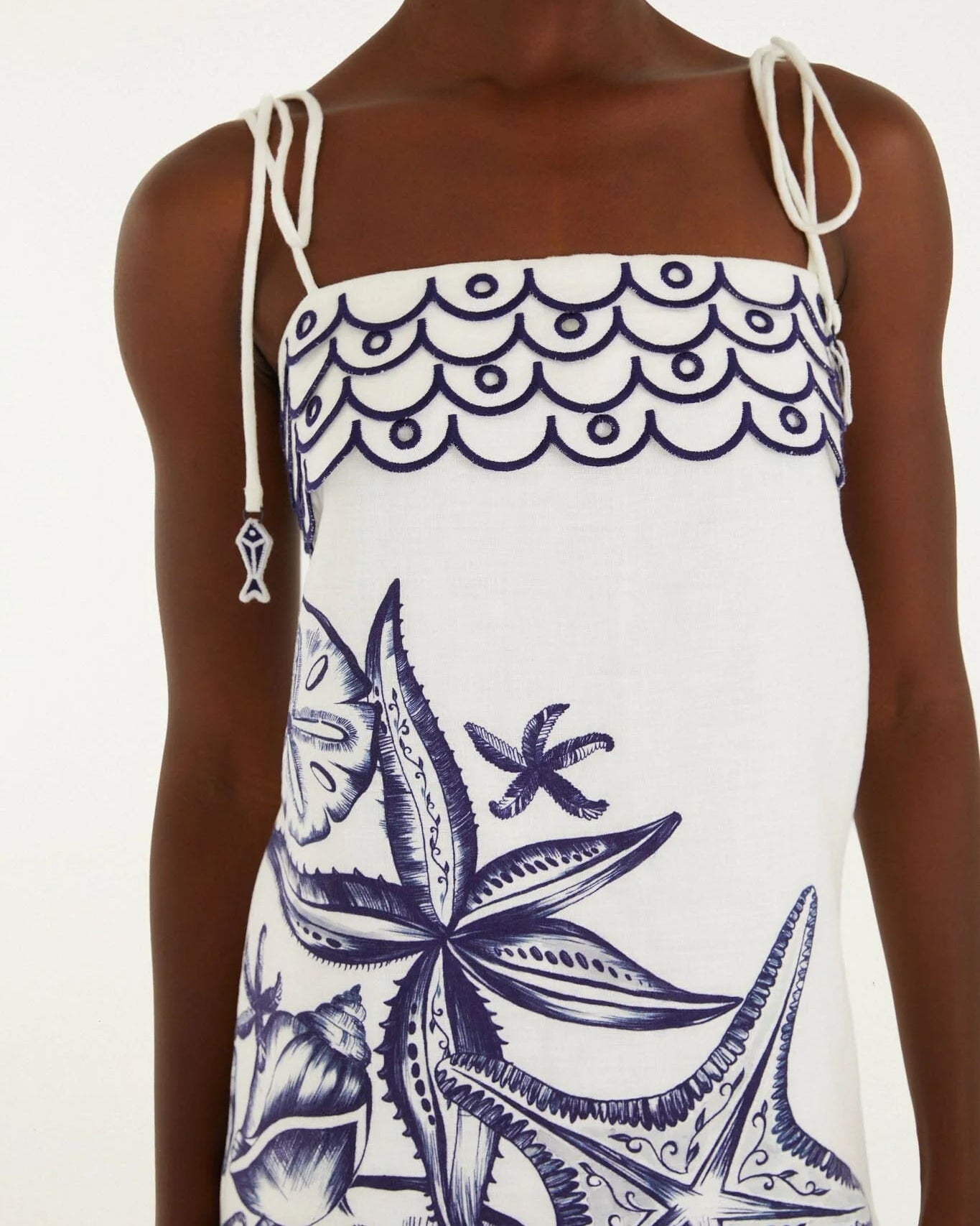 Farm Rio Off-White Coast Stars Linen Mini Dress