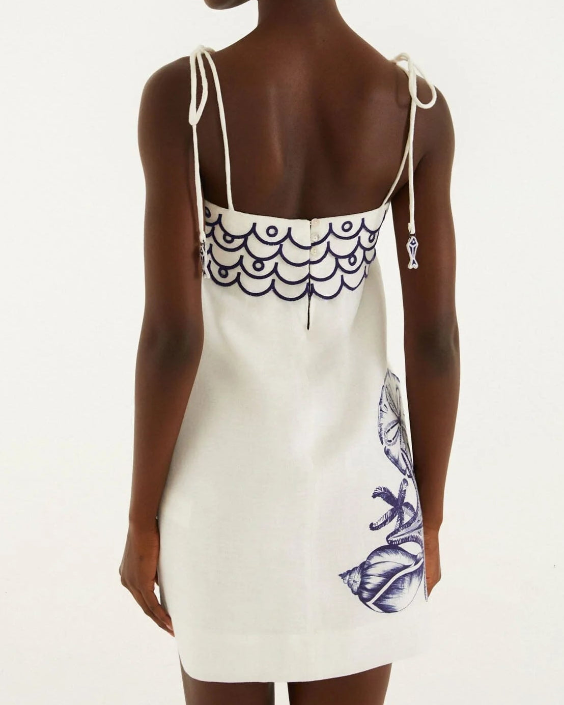 Farm Rio Off-White Coast Stars Linen Mini Dress
