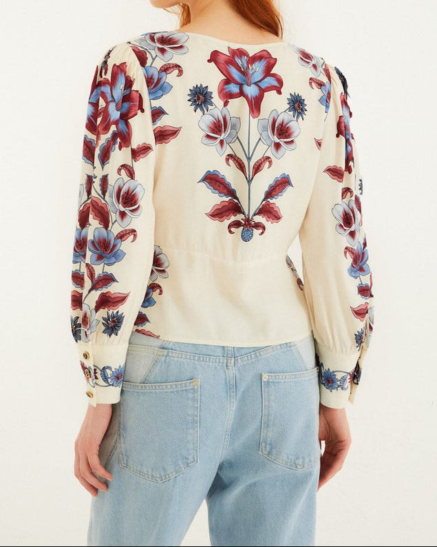 Farm Rio Off-White Malu Winter Buttoned Long Sleeve Blouse