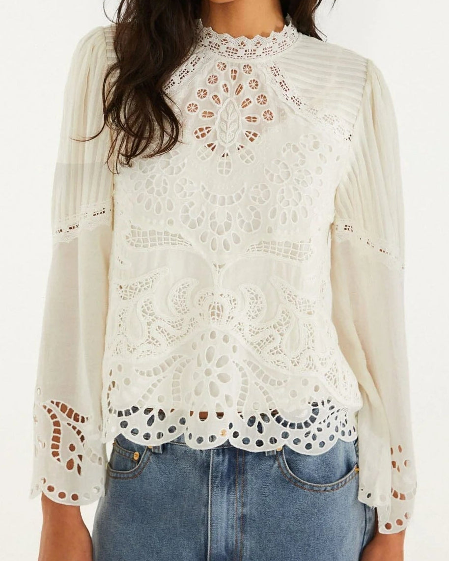 Farm Rio Off-White Richelieu Long Sleeve Blouse