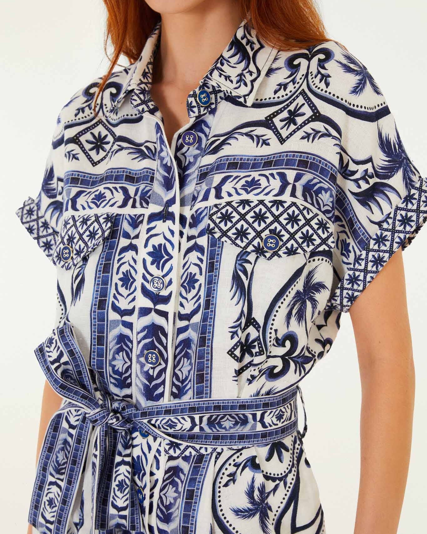Farm Rio Off-White Wonderful City Belted Linen Romper