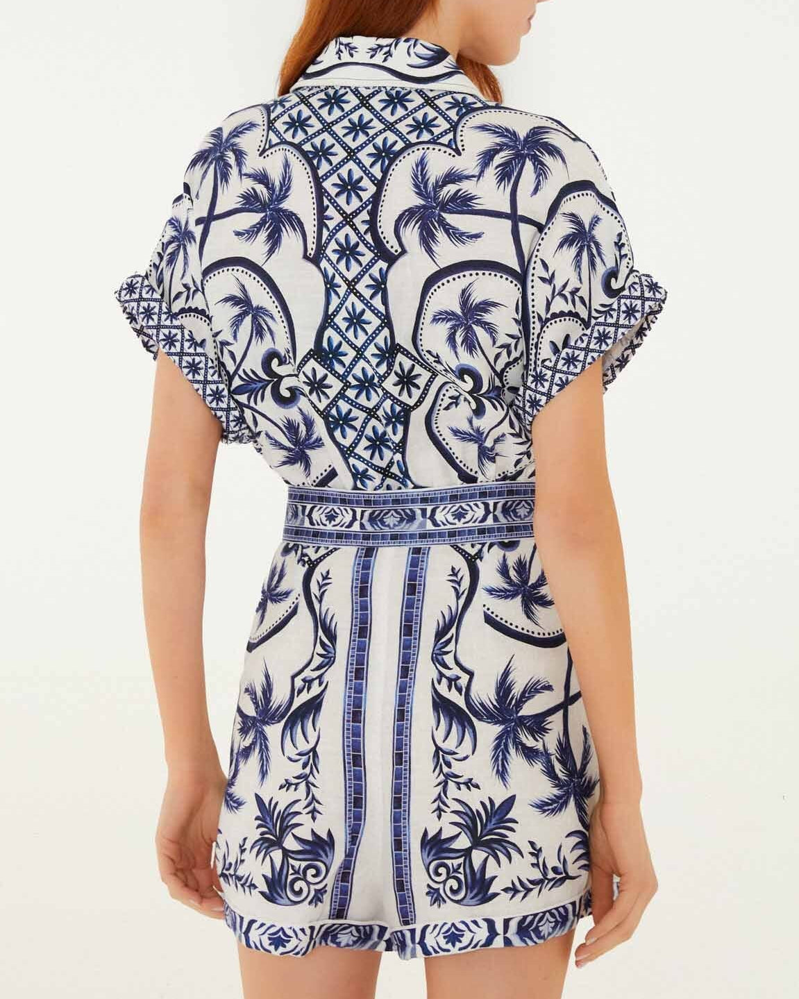 Farm Rio Off-White Wonderful City Belted Linen Romper