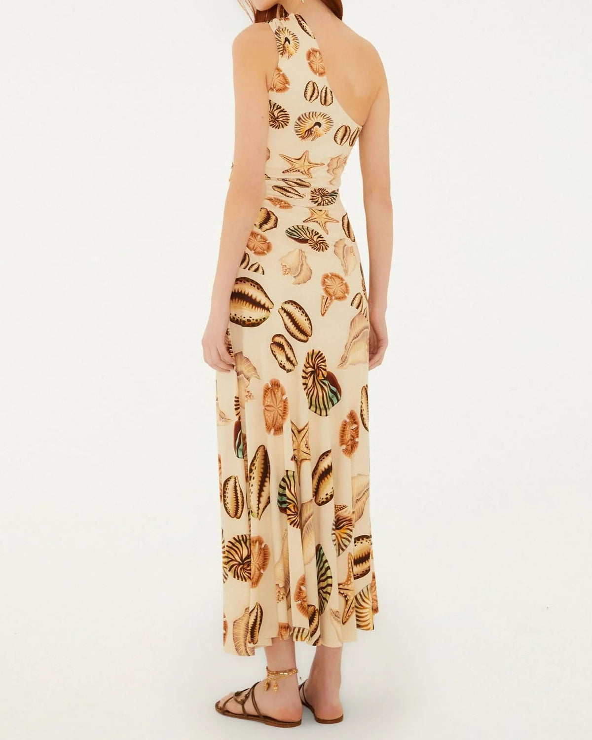 Farm Rio Sand Marine Shells Tassel One-Shoulder Maxi Dress