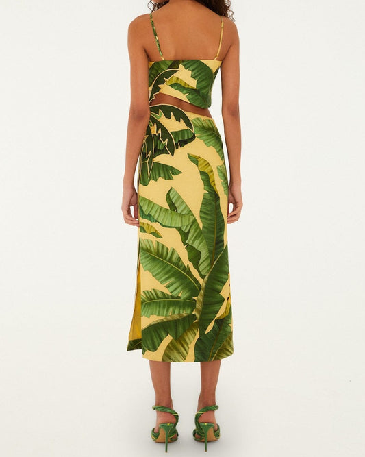 Farm Rio Soft Yellow Banana Leaves Maxi Dress
